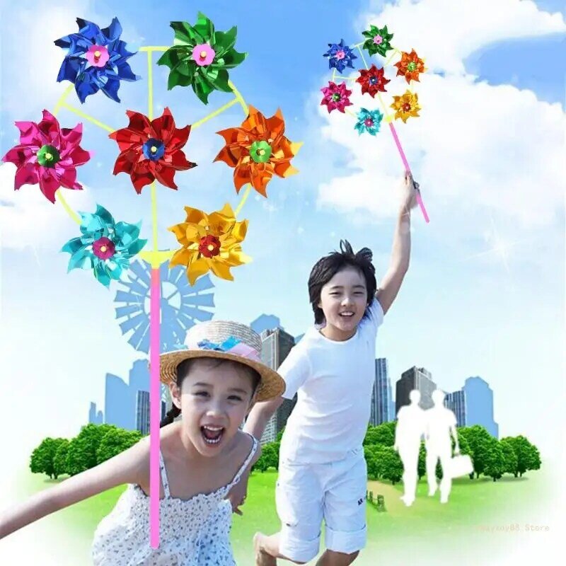 Y4UD colorido DIY lentejuelas molino de viento Spinner hogar jardín decoración juguetes para niños
