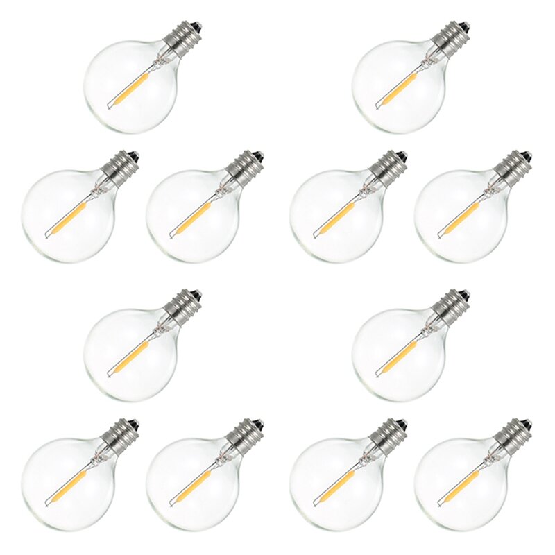 12Pcs G40 Led Replacement Light Bulbs, E12 Screw Base Shatterproof LED Globe Bulbs For Solar String Lights Warm White