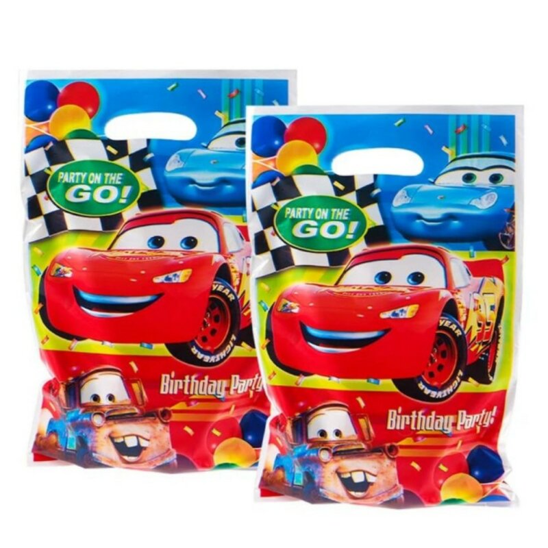 Disney Cars-bolsa de plástico para caramelos para niños, bolsa de regalo con asa, suministros de decoración para fiestas de cumpleaños con temática de Rayo McQueen