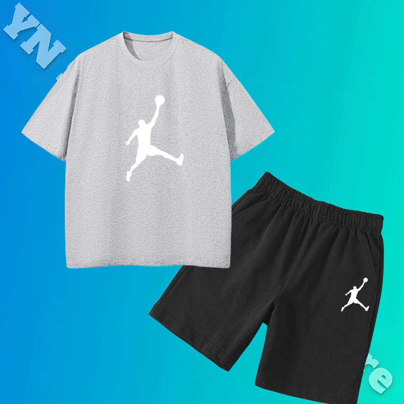Conjunto de camiseta e shorts de algodão infantil, roupas esportivas infantis, moda masculina, verão, 2 peças