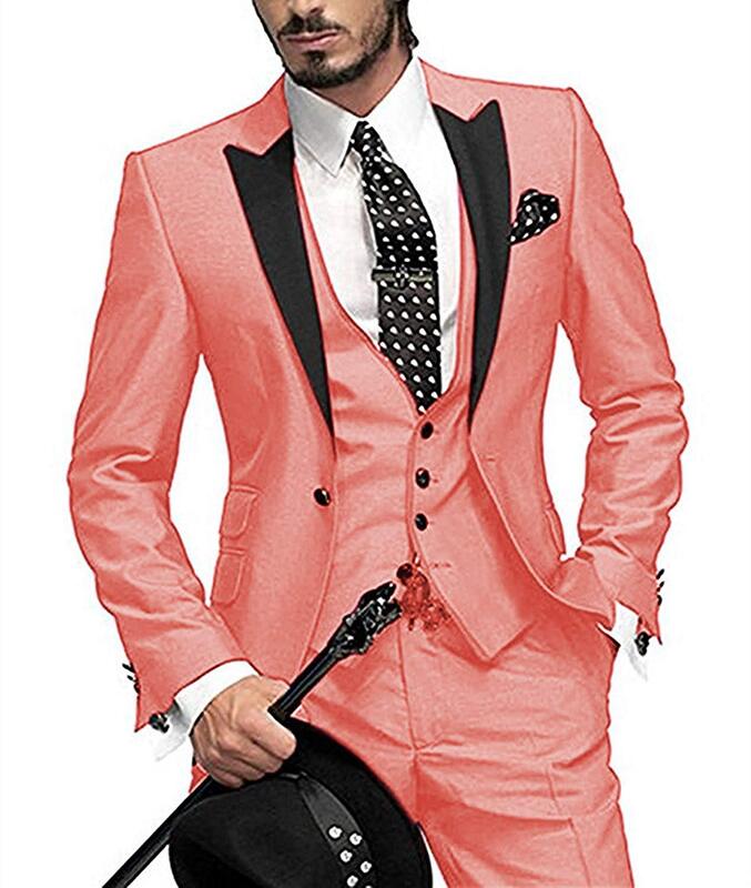 Traje de 3 piezas para hombre, conjunto de chaqueta, chaleco con pantalones, color púrpura, ajustado, negocios, ocio, banquete de boda
