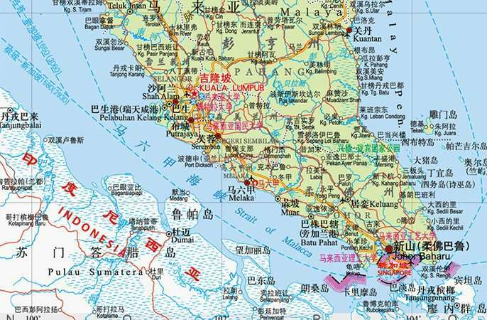 แผนที่มาเลเซียอินโดนีเซียเวอร์ชันภาษาจีนและภาษาอังกฤษแผนที่การขนส่งประเทศมาเลเซีย