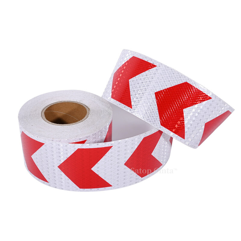 4inch High Visibility Reflective Tapes Red And White Arrow Self-Adhesive Stickers Conspicuity Safety Warning Film 50M For Trucks