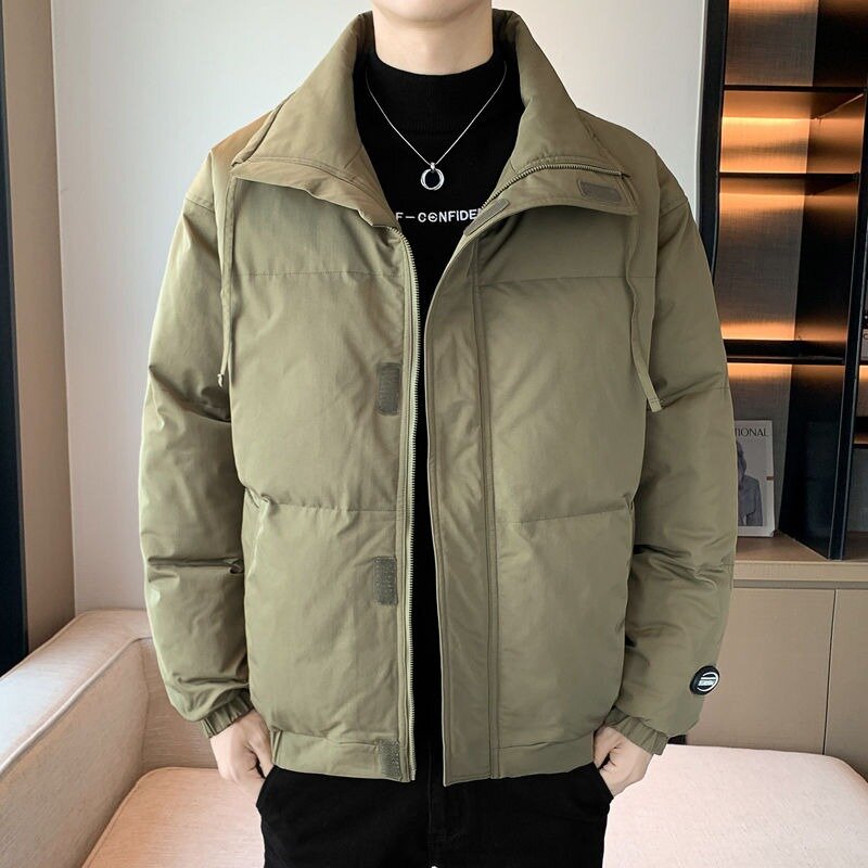 Winter New Men Stand Collar Cotton-Padded Coat Male Trendy Loose Thicken Keep Warm Fashion Jacket Large Size Solid Color Outcoat