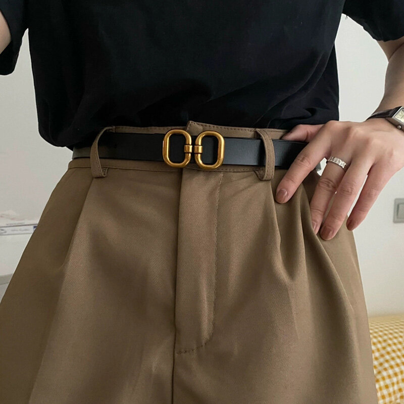 Cinturón de cuero PU para mujer, correa de cintura con hebilla de Metal de diseñador, pantalones vaqueros femeninos, pretina decorativa que combina con todo