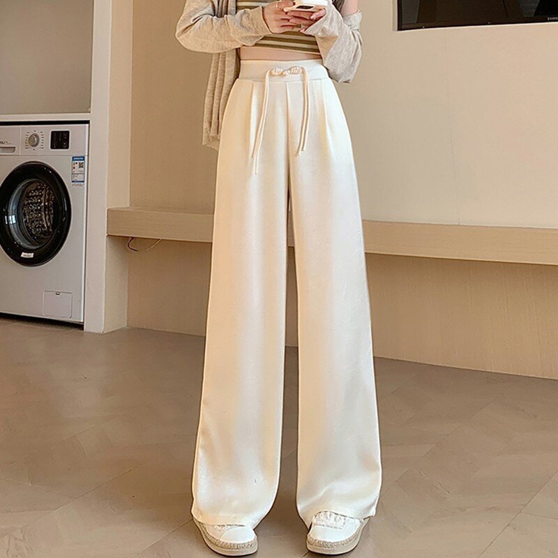 High Waist Wide Leg Pants Women New Arrival 2024 Spring Korean Style Vintage Solid Color Basics OL Lady Casual Trousers W1734