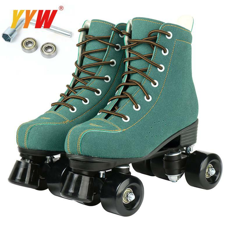 Artificial Leather Pink Orange Green Roller Skates Shoes Woman Man 4-Wheels Flash Pantines Ourdoor Sports Sneaker Size 35-45