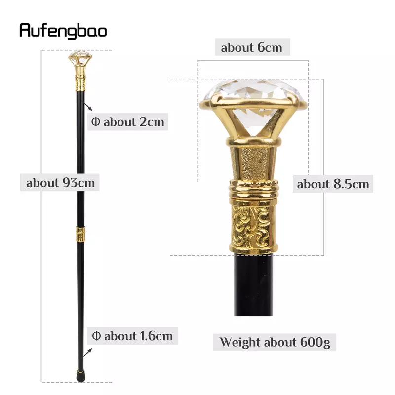 Golden Diamond Type Walking Cane Fashion Decorative Walking Stick Gentleman Elegant Cosplay Cane Knob Crosier 93cm