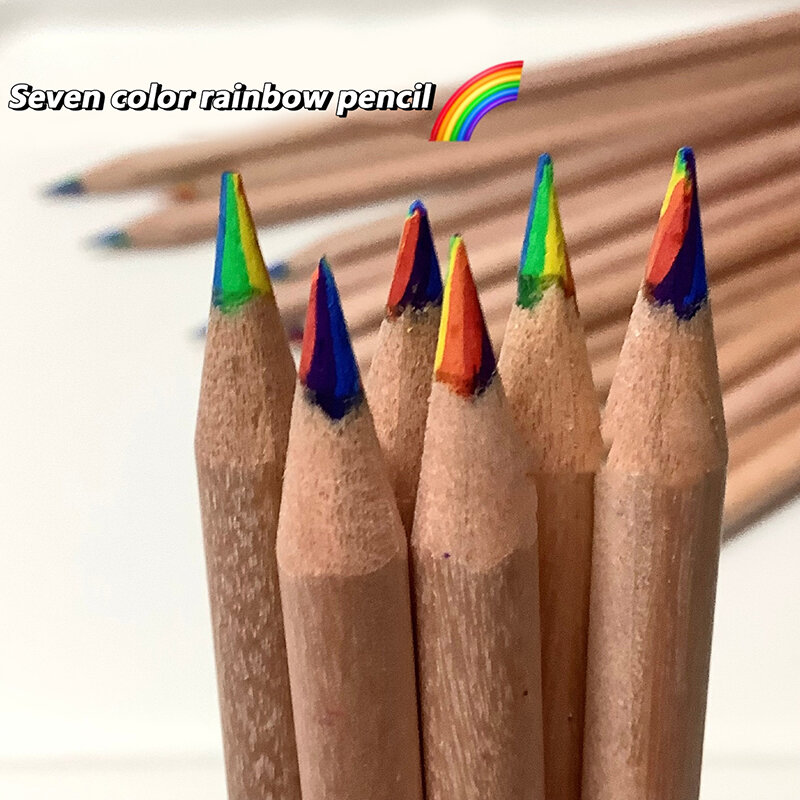 1ชิ้น7สีสมุด DIY ดินสอไม้หลากสีพิเศษหลากสีดินสอสีรุ้งไล่ระดับสีสำหรับศิลปะการวาดภาพการสเก็ตช์สี