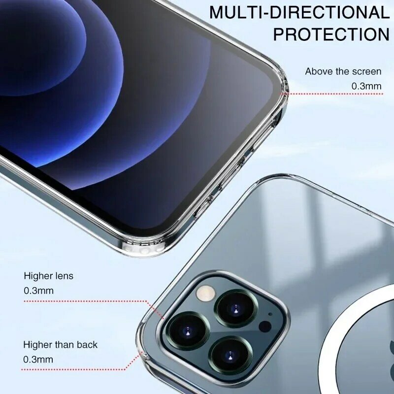 Ultra Clear Magnetic Case for iPhone 14 13 12 11 15 Pro Max Mini XS XR 7 8 Plus SE iPhone Transparent Magnetic Macsafe Cover