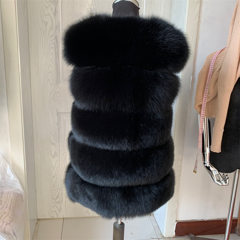 Women's fashion new real fur vest Spring and Autumn raccoon fur vest 5 rows of large fur high-quality real fox fur vest jackets