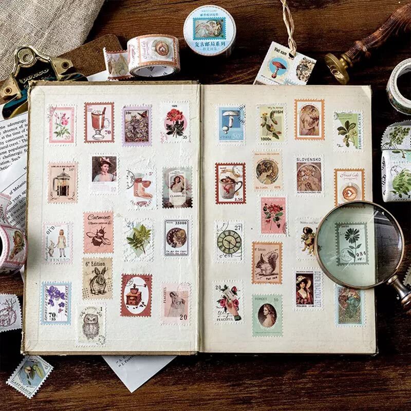 Conjunto de fita Washi vintage, conjunto de selos para diário, álbum de fotos, notebook, scrapbooking, planejador, papelaria adesivo, 8 rolos