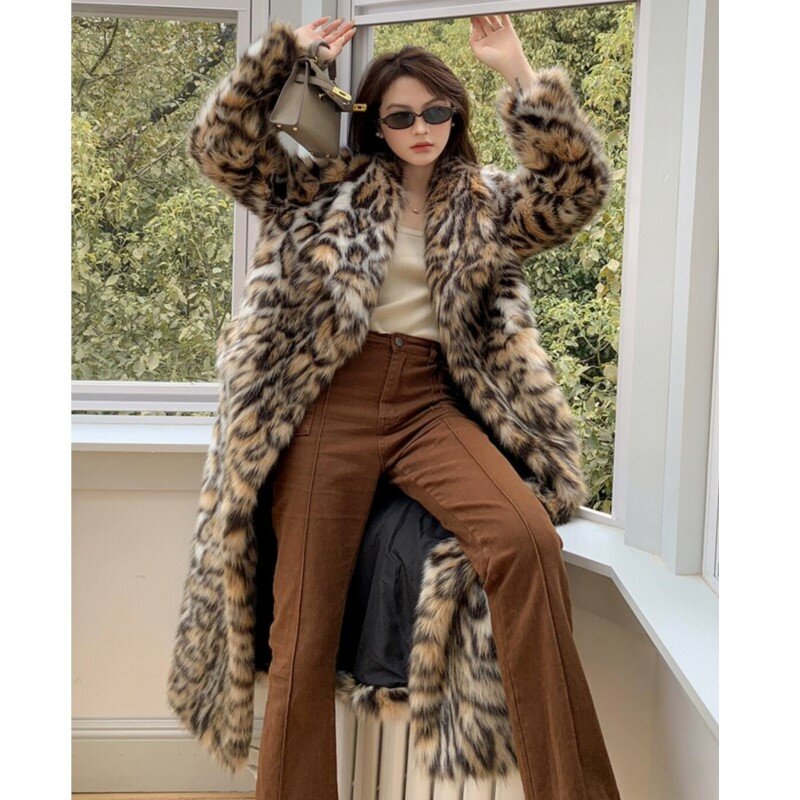 Cappotto Extra lungo in pelliccia sintetica leopardata animale invernale di alta qualità manica intera giacca allentata calda Shaggy capispalla allentata