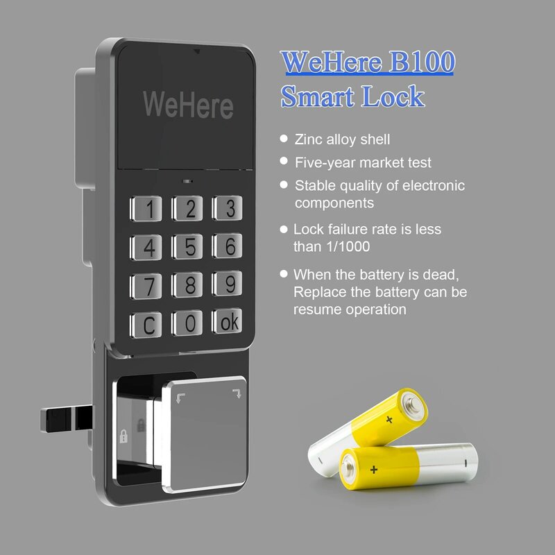 WeHere-Electronic Key Safe Box Armazenamento, controle remoto, senha inteligente, App, telefone, controle remoto, Segurança Outdoor, Apartamento, Gestão do Hotel