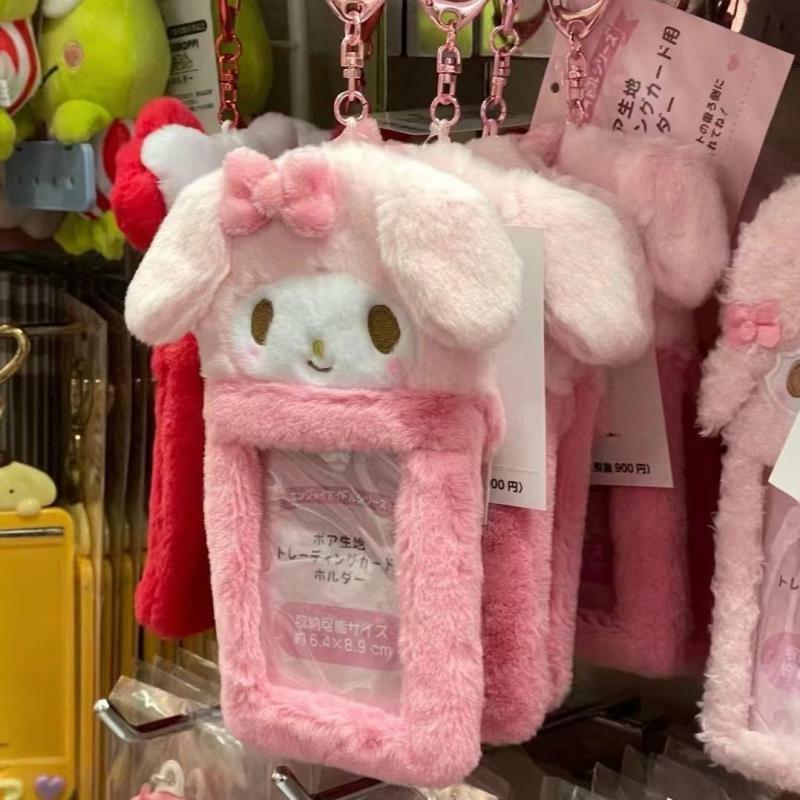 Kawaii Sanrio pluszowy dowód osobisty Kuromi Hello Kitty posiadacz karty Album fotograficzny Cinnamoroll torba brelok do kluczy z ozdobą studencka okładka prezent dla dzieci