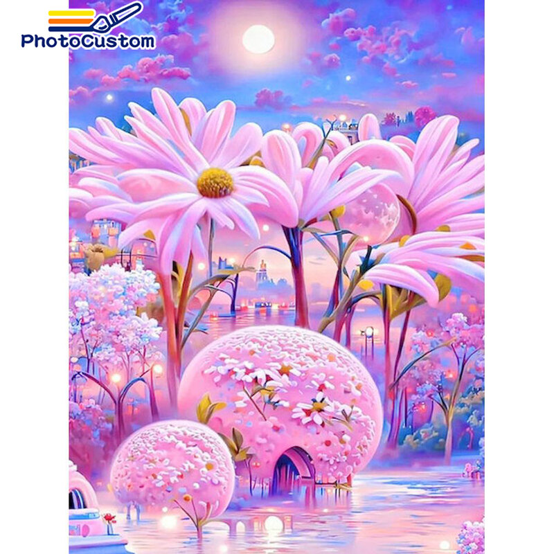 PhotoCustom 5D Diy Diamond Painting Pink Flower nuovo arrivo Full Round Drill strass ricamo punto croce kit Diamond Art