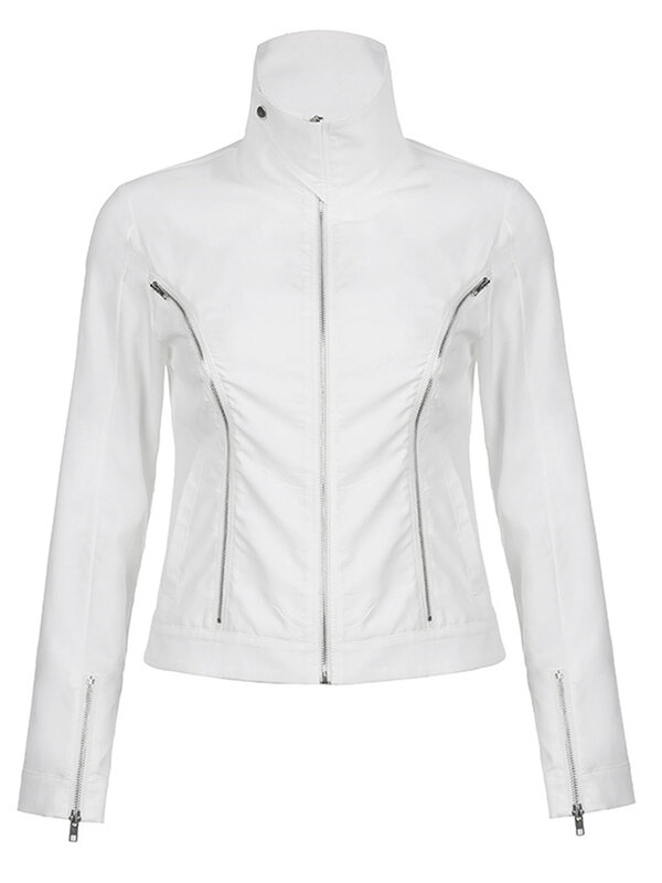 Женская винтажная куртка на молнии, однотонная Повседневная куртка с длинным рукавом и воротником-стойкой, осенняя верхняя одежда, Y2k