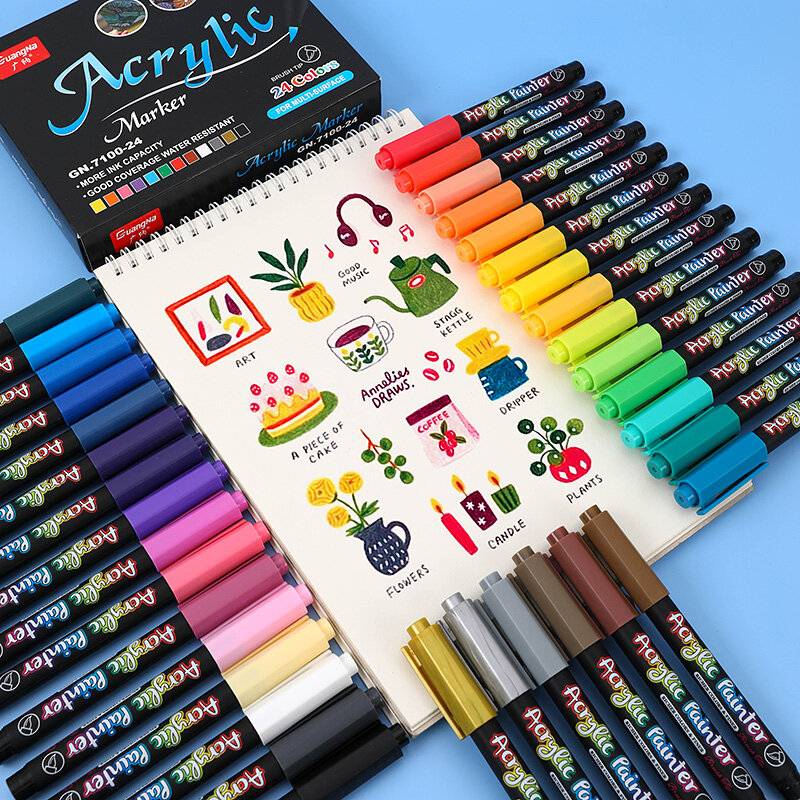 36สีสีอะคริลิคเครื่องหมายแปรงปากกาสำหรับผ้า Rock ภาพวาดปากกาเซรามิคแก้วผ้าใบ DIY การ์ดทำอุปกรณ์ศิลปะ