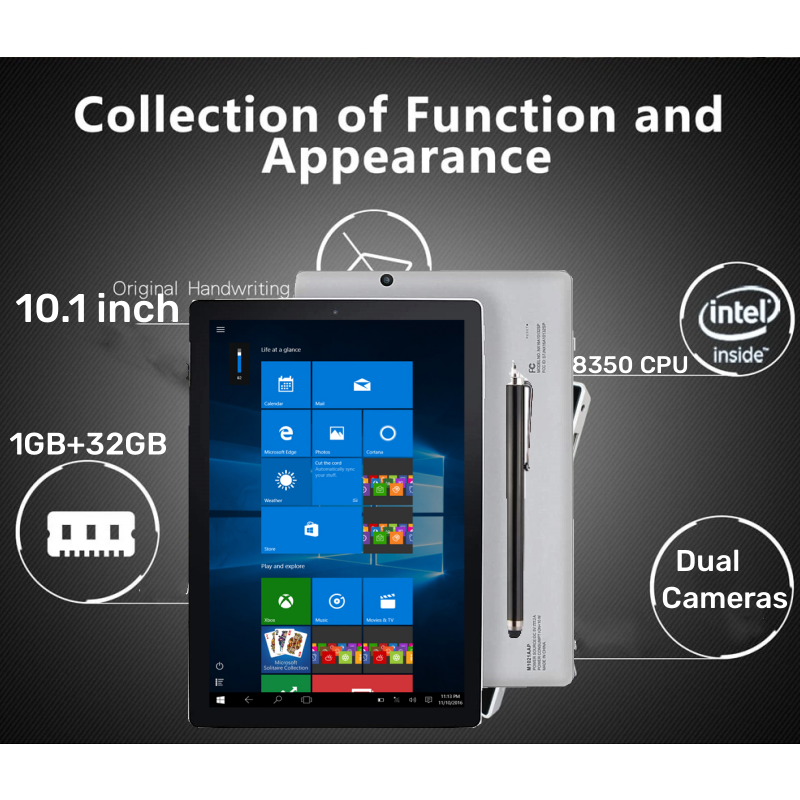 Tablette PC Windows 10, NX16A, 2GBDDR3 + 32GB, Caméras Touristiques, Façades WIFI, Core, Compatible Bluetooth, 10.1 en effet, Meilleures Ventes