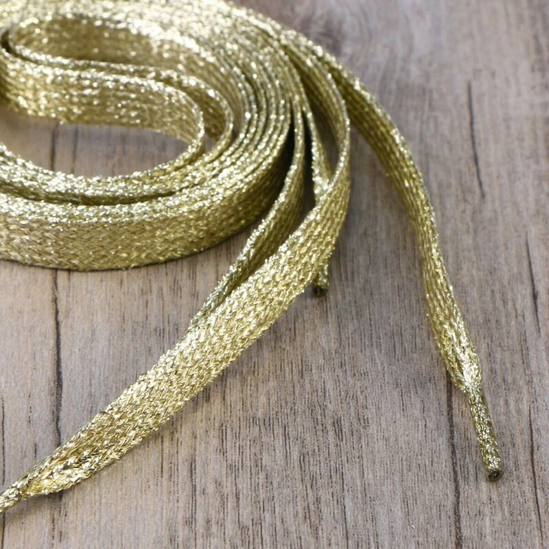 Shoelaces For Shoes 11m Flat Glitter ShoeLaces Colored Flat Shoestring Bootlaces for Shoes Sneakers (Golden)