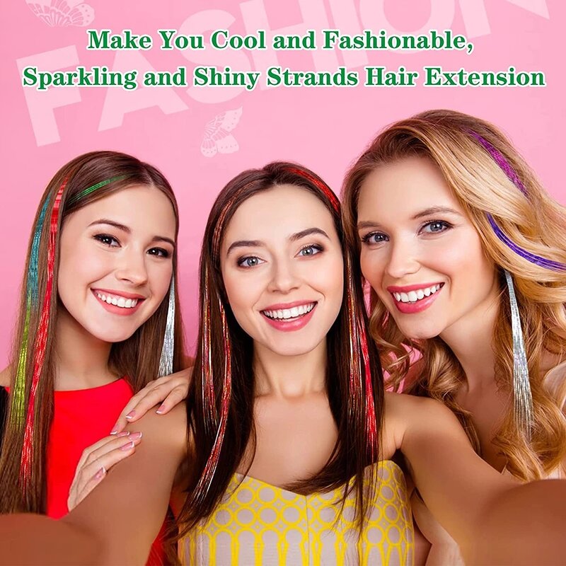 Блестящие блестящие волосы, радужные цветные пряди, головные уборы для девочек, головные уборы для плетения волос, головной убор длиной 120 см