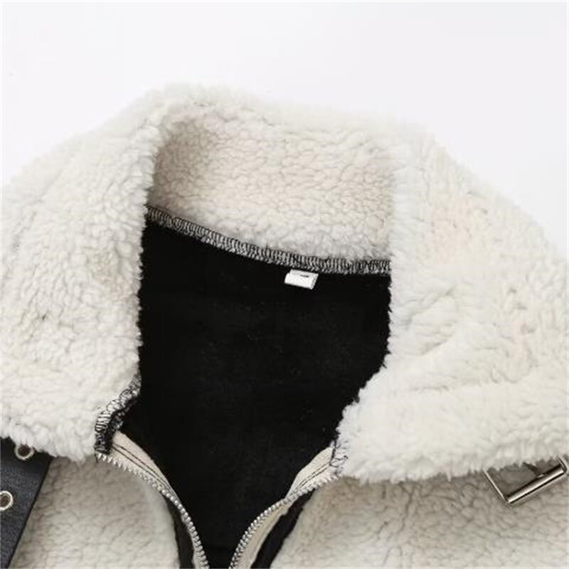 2024 зимняя модная женская теплая уличная одежда, Женская куртка на молнии с искусственным мехом, Свободное пальто с длинным рукавом и воротником с лацканами, плотные пальто