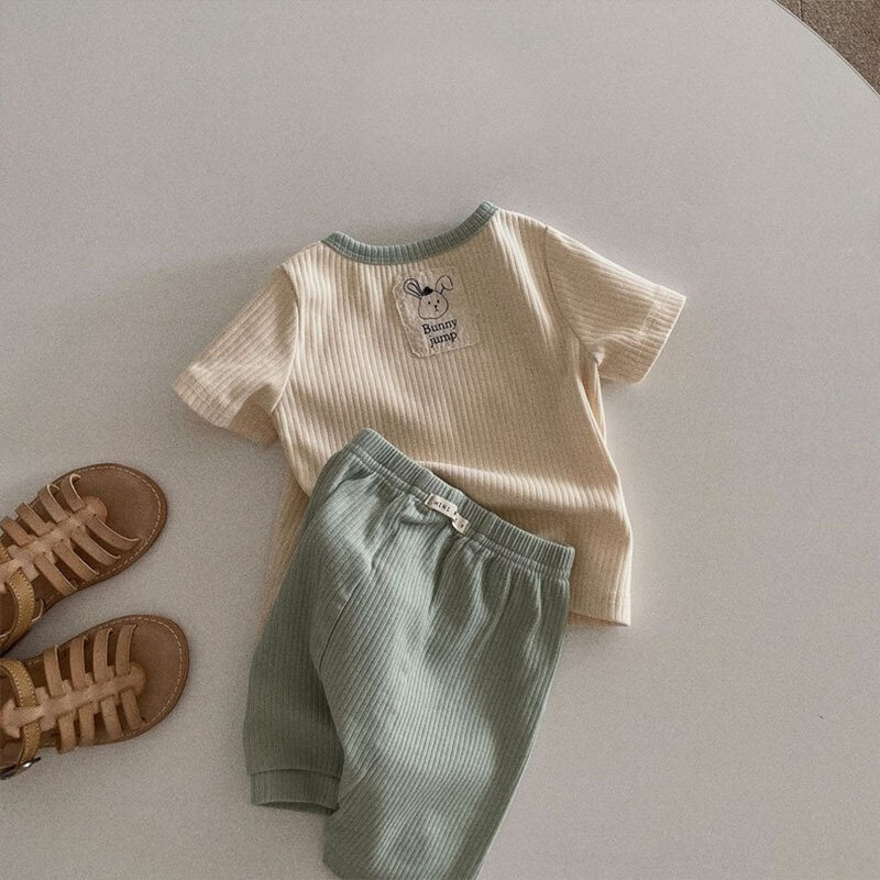 Conjunto de roupas estilo coreano bebê, criança, roupas de meninas, camisetas para meninos, shorts, verão, 2 peças, 2022