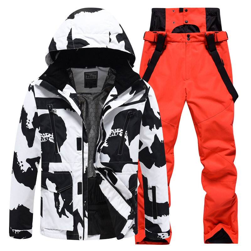 Conjunto de roupa de esqui para homens e mulheres, quente e respirável, windproof, snowproof, adequado para esqui ao ar livre e indoor,-30 ℃