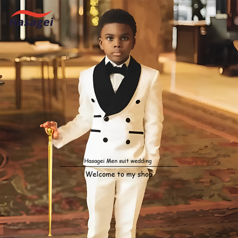 Ivory Kids Suit Wedding Boys Tuxedo Set da 2 pezzi giacca doppiopetto pantaloni modello modello abbigliamento formale