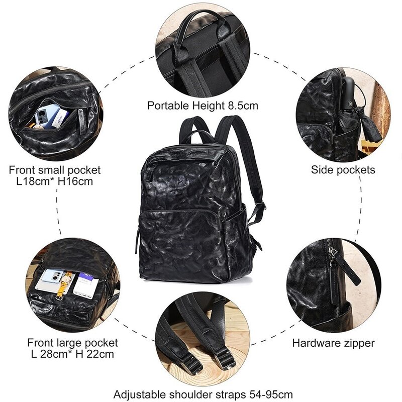 Sac à dos en cuir véritable pour homme, sac lumineux de grande capacité, sac en cuir de vachette pour adolescent, sac pour ordinateur portable 15.6 ", mode