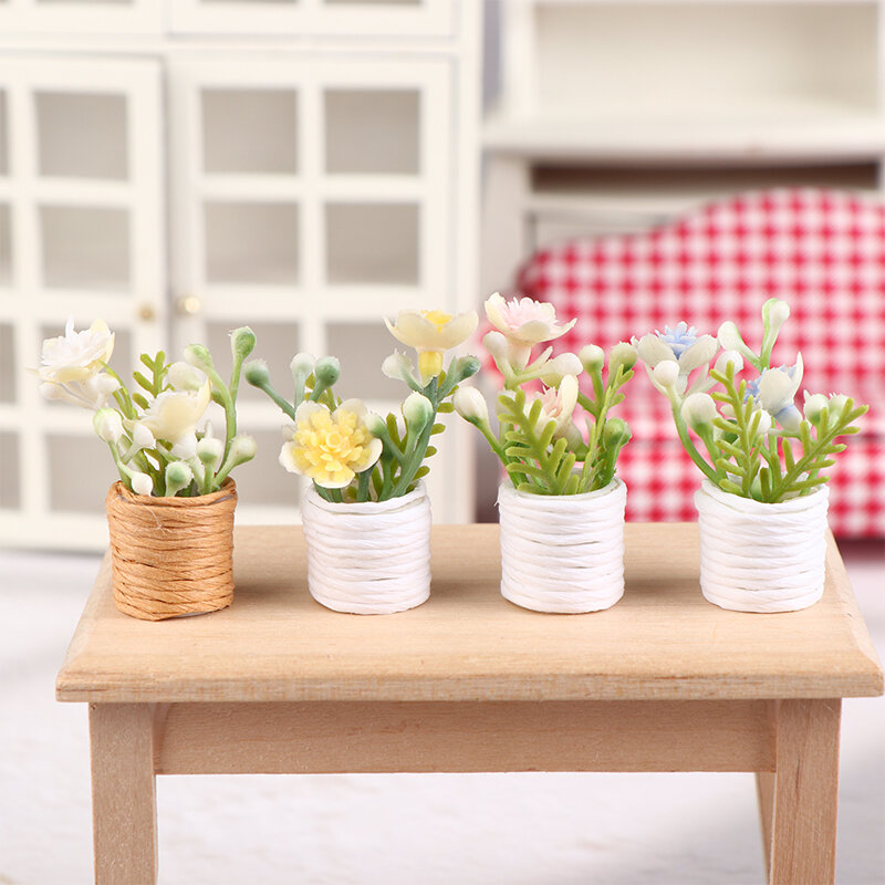 Miniature Bouquet Potted Plant, Vaso de flores, Bonsai, Home Garden Modelo, Dollhouse Decoração, Toy Doll, Acessórios, 1:12, 1:6, 1Pc