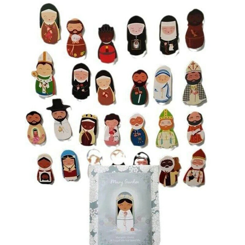 Zestaw drewnianych magnesów Catholic Saints Drewniana figurka Zestaw magnesów Wystrój domu Świętuj swoją wiarę za pomocą kultowych figurek Prezent Trwały
