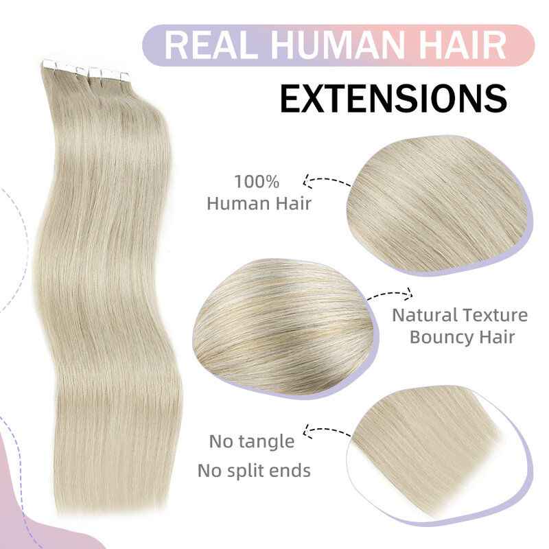Extensões de cabelo com fita de trama para mulheres, cabelo humano, sem costura, trama de pele invisível, balayage, 100% real, natural, 10 pcs, 20pcs