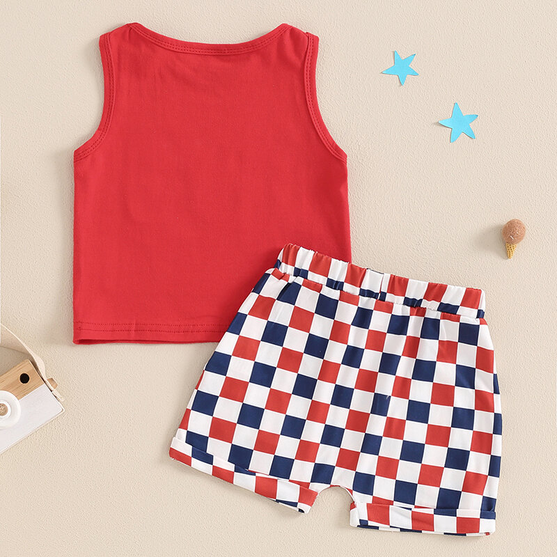 2024-04-03 Lioraitiin Toddler Boys 4th of July Outfits Letter/Eagle Sleeveless Tank Tops Stars/Checkerboard Shorts Clothes Set