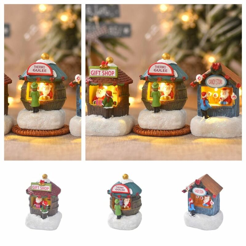 Christmas Decorations Resin Houses LED Night Lights Ornaments Christmas Kid Gifts  Microlandscape Ornament