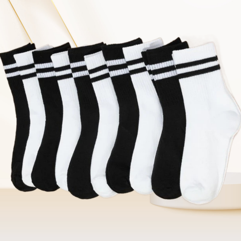 Popular Sweat Absorption Fashion Women's Socks 10 Pairs High Tube Mid Length Socks Set Women In Solid Black White Parallel Bars