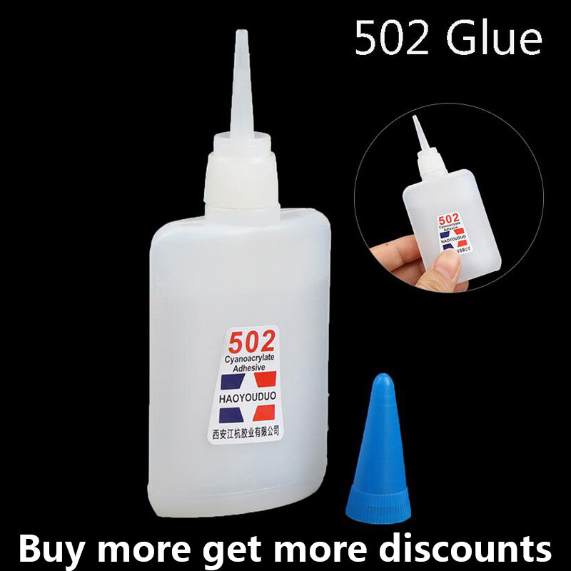 Cianoacrilato Quick Dry Super Glue, 502 Adesivo Forte, Ligação Instantânea, Couro Borracha Metal Material de Escritório, Cola Rápida, 1Pc
