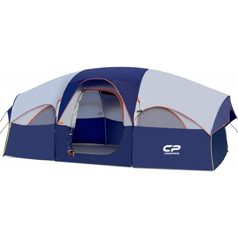 CAMPROS-CPキャンプテント、耐候性ファミリーテント、5つの大きなメッシュ窓、2層、s用の分割カーテン、8人