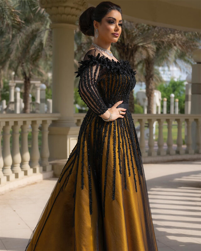 Ballkleid Abend Saudi-Arabien Satin Applikation Perlen Heimkehr Ballkleid O-Ausschnitt maßge schneiderte Anlass Kleid lange Kleider