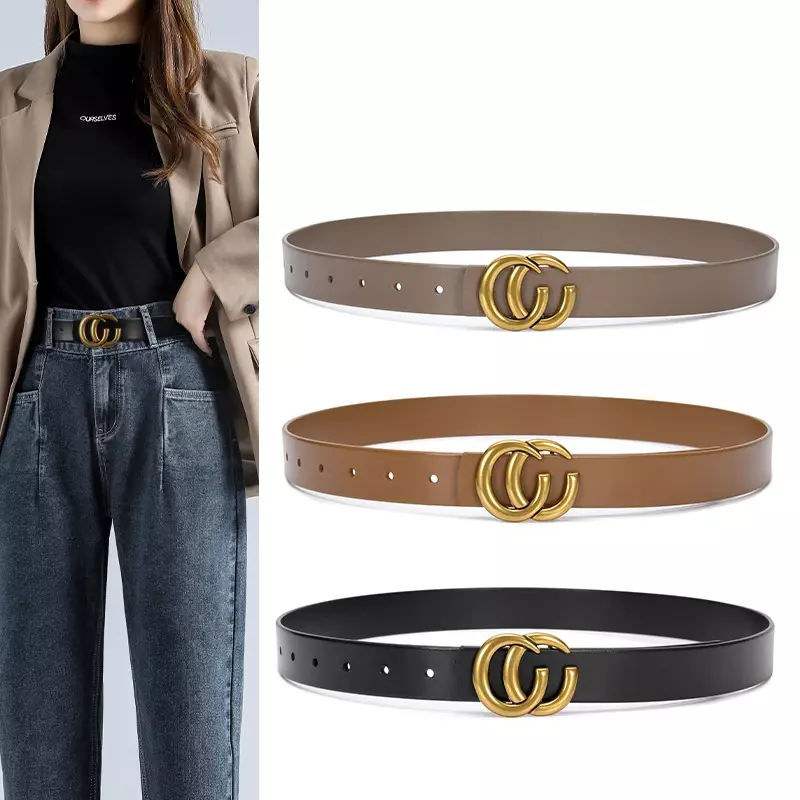 New Luxury Alphabet high-end leather belt, women's signature versatile decorative dress jeans belt women top layer cowhide belt