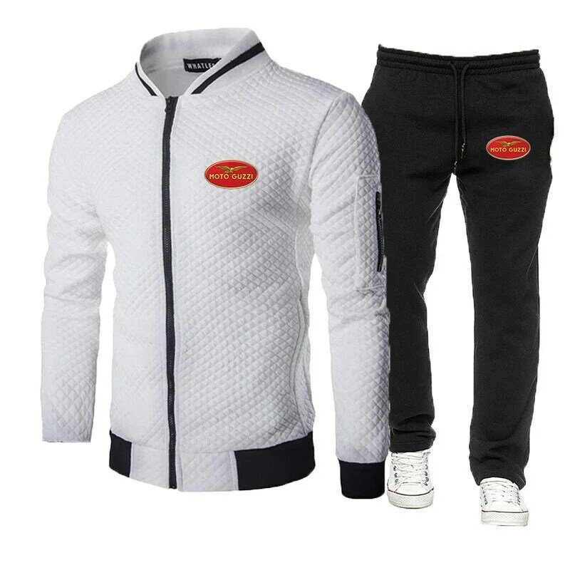 MOTO GUZZI 2024 Spring And Autumn Men's Casual Fashion Solid Color Slim-fit Zipper Uncapped Hoodie Movement Trousers Suit