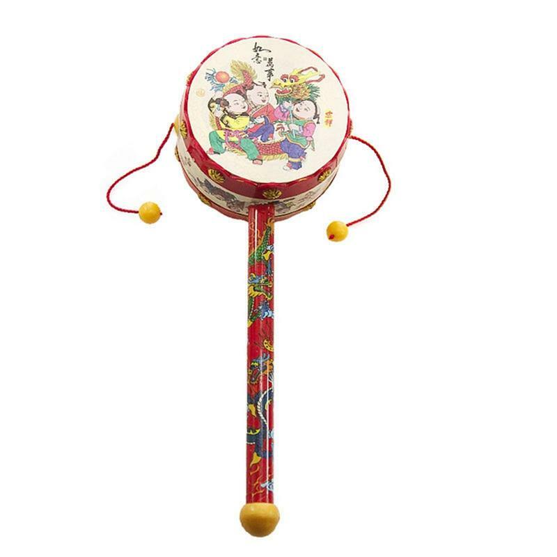 Drum kerincingan bayi tradisional Cina, kerincingan bayi suara PP ramah suara keras dan aman Drum keberuntungan mainan tidur bayi
