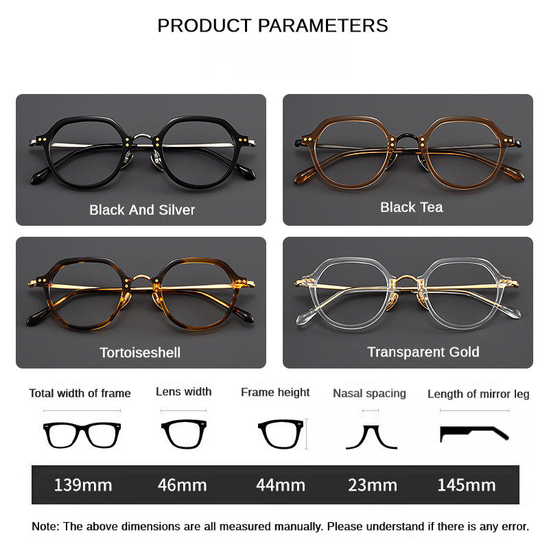 Japanese Designer Retro Acetate Glasses Frame Handm Polygonal Men Reading Myopia Prescription Eyewear Frame HD Blue Light Lenses