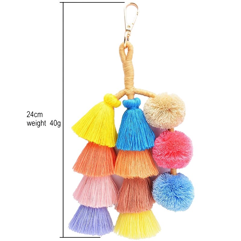 Colorful Handmade Boho Pom Pom Tassel Bag Charm Key Chain Tassel