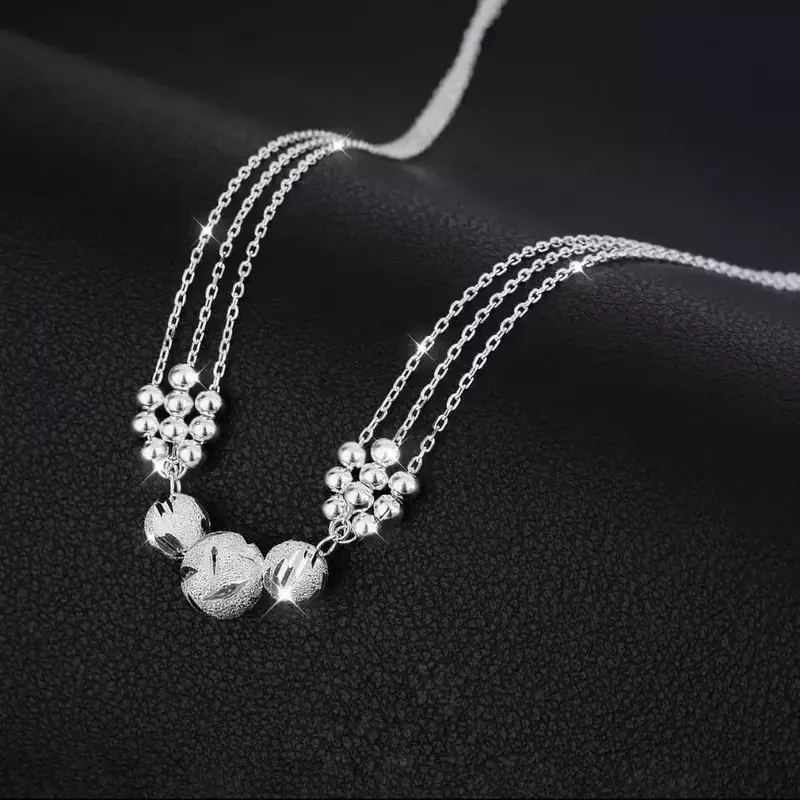 Fine 45cm 925 Sterling Silver Charms Necklace Beads Jewelry Fashion Cute Chain for Women Lady Wedding Gift