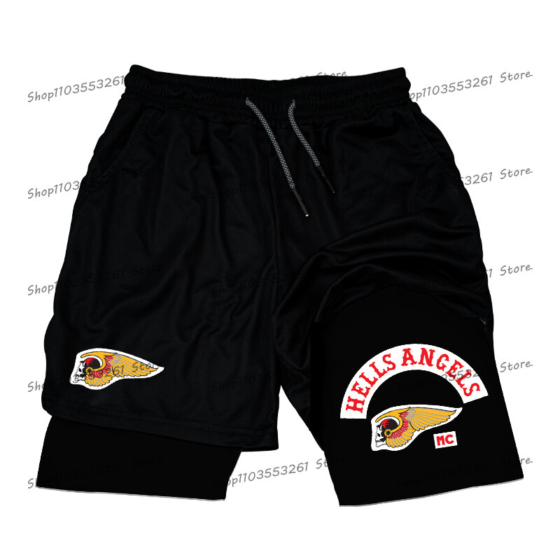 Men's Summer New Sports Shorts Gym Running Tights Motorcycle Hells Angels MC Pattern Motorcycle Club Route 66