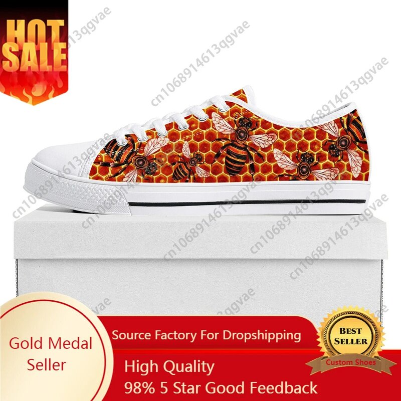 Bee Honeybee 로우탑 하이 퀄리티 스니커즈, 인기 캔버스 운동화, 캐주얼 커플 신발, 흰색 맞춤형 신발, 10 대 여성