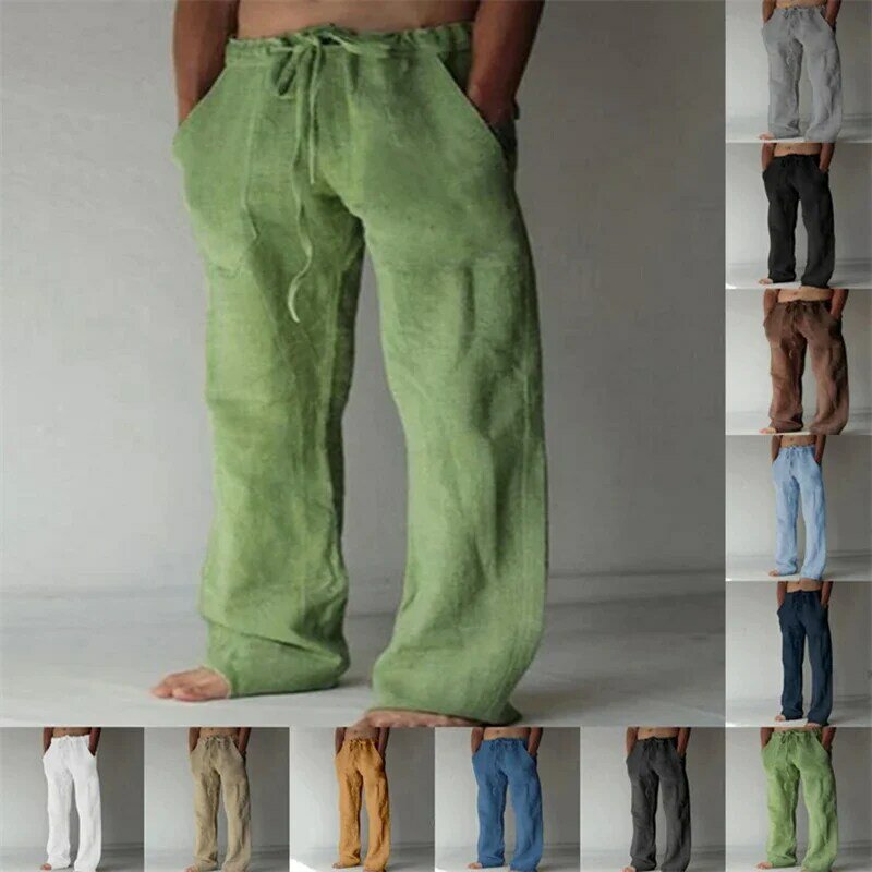 2023 nuovi pantaloni da uomo in cotone e lino autunno maschile nuovi pantaloni in lino traspirante tinta unita Fitness Streetwear S-3XL