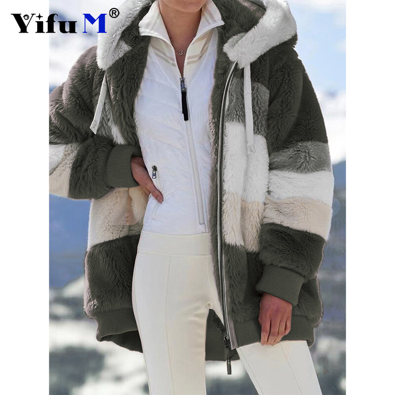 2023 Winter Fashion Women's Coat New Casual Hooded Zipper Ladies Clothes Cashmere Women Jacket Stitching Plaid Ladies Warm Coats