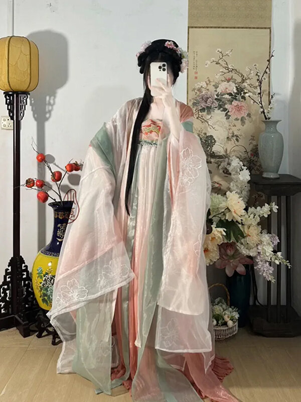 ملابس هان النسائية الصينية ، فستان عالي الصدر مطرز ، بدلة تقليدية ، جديد